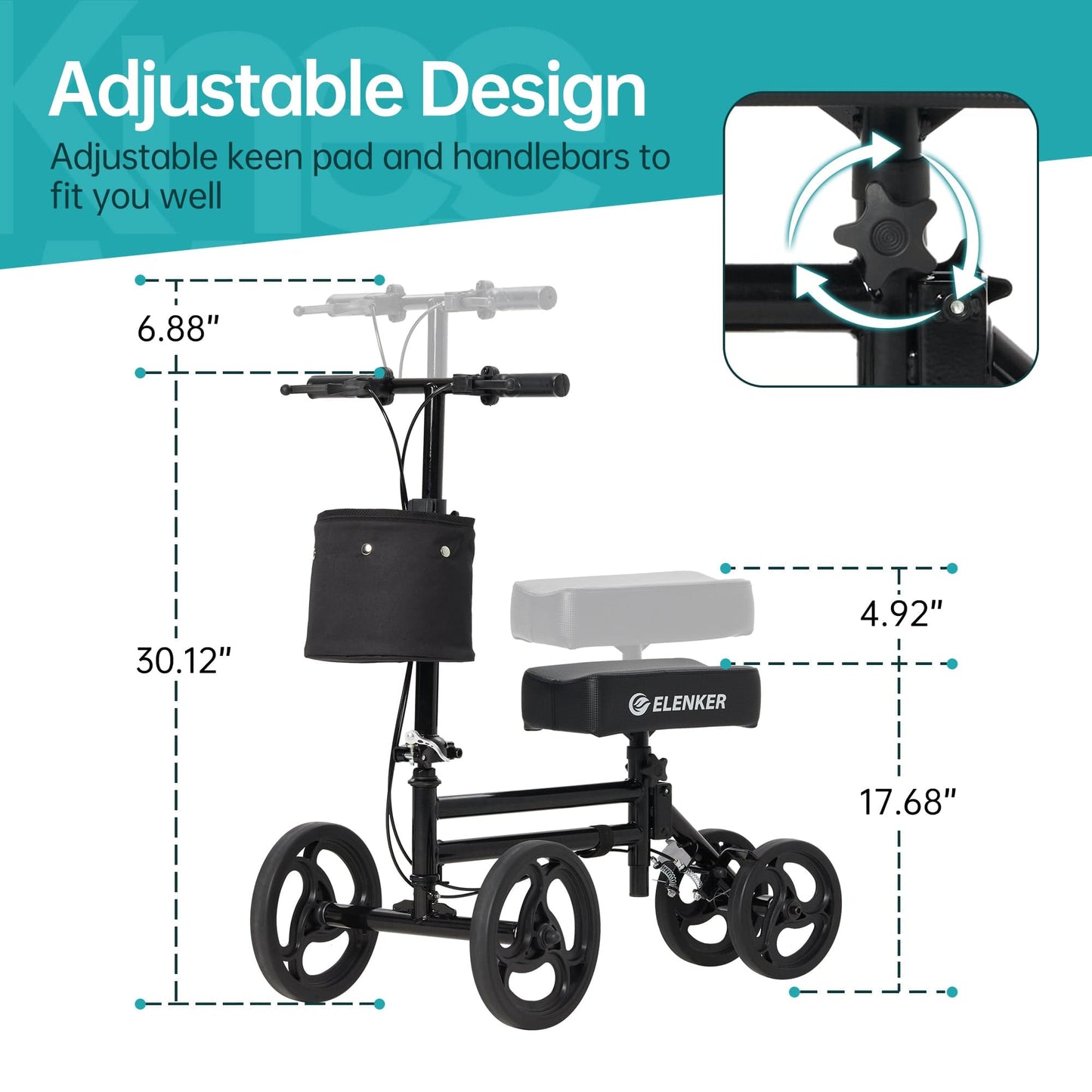 ELENKER Steerable Knee Scooter for Foot Injuries Ankles Surgery