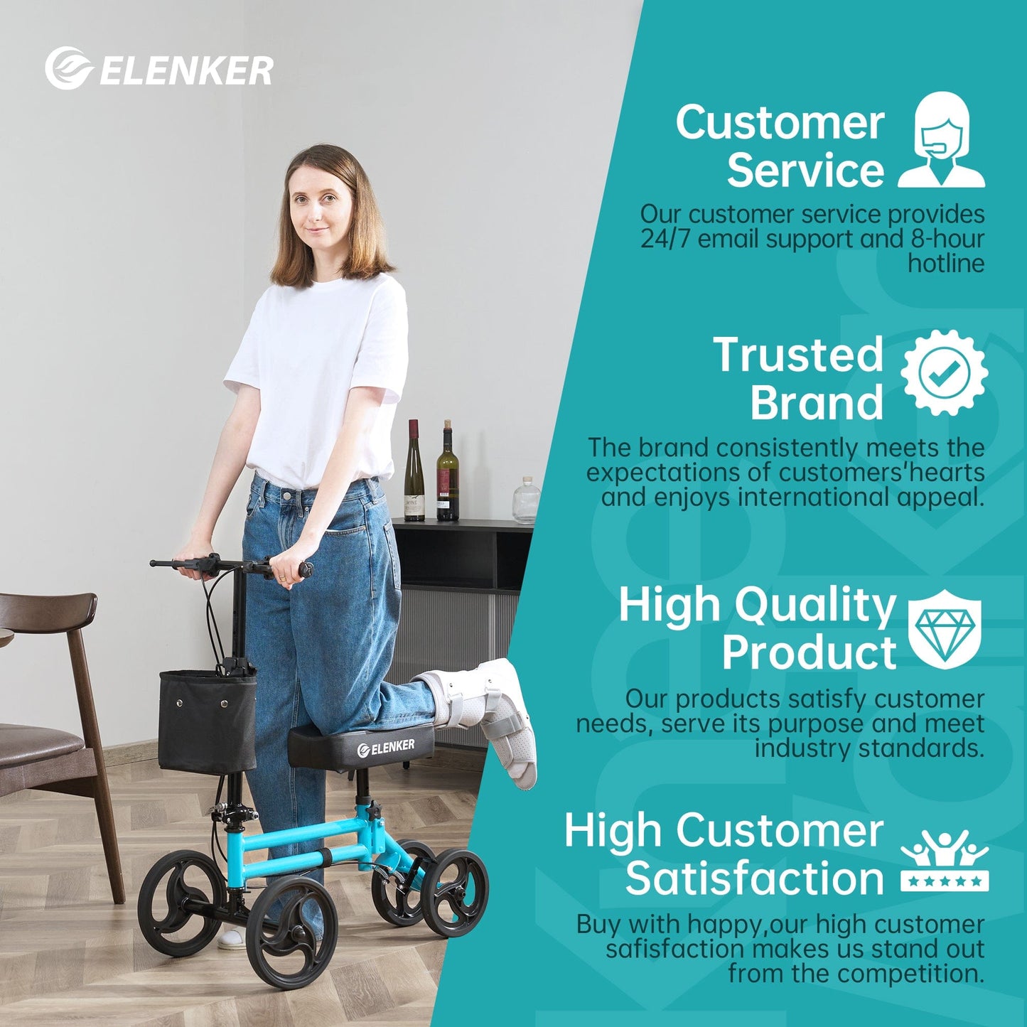 ELENKER Steerable Knee Scooter for Foot Injuries Ankles Surgery