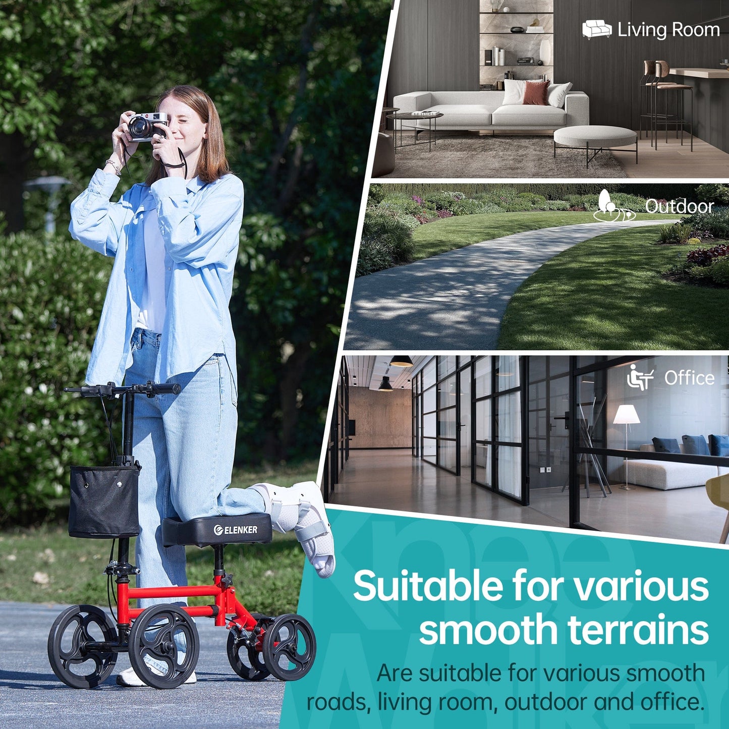 ELENKER Steerable Knee Scooter for Foot Injuries Ankles Surgery