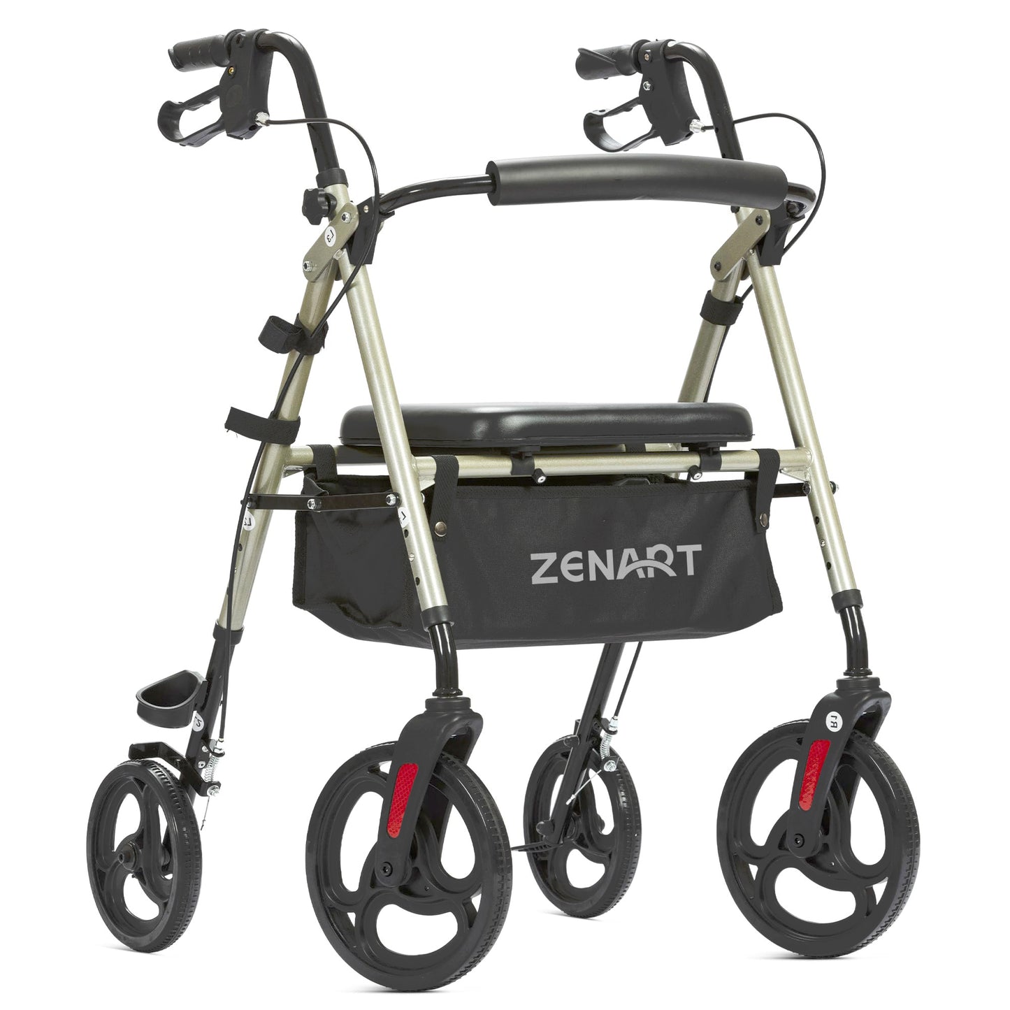 ZENART Mobility Rollator Walker for Seniors Adult with Adjustable Seat and 10" Wheels