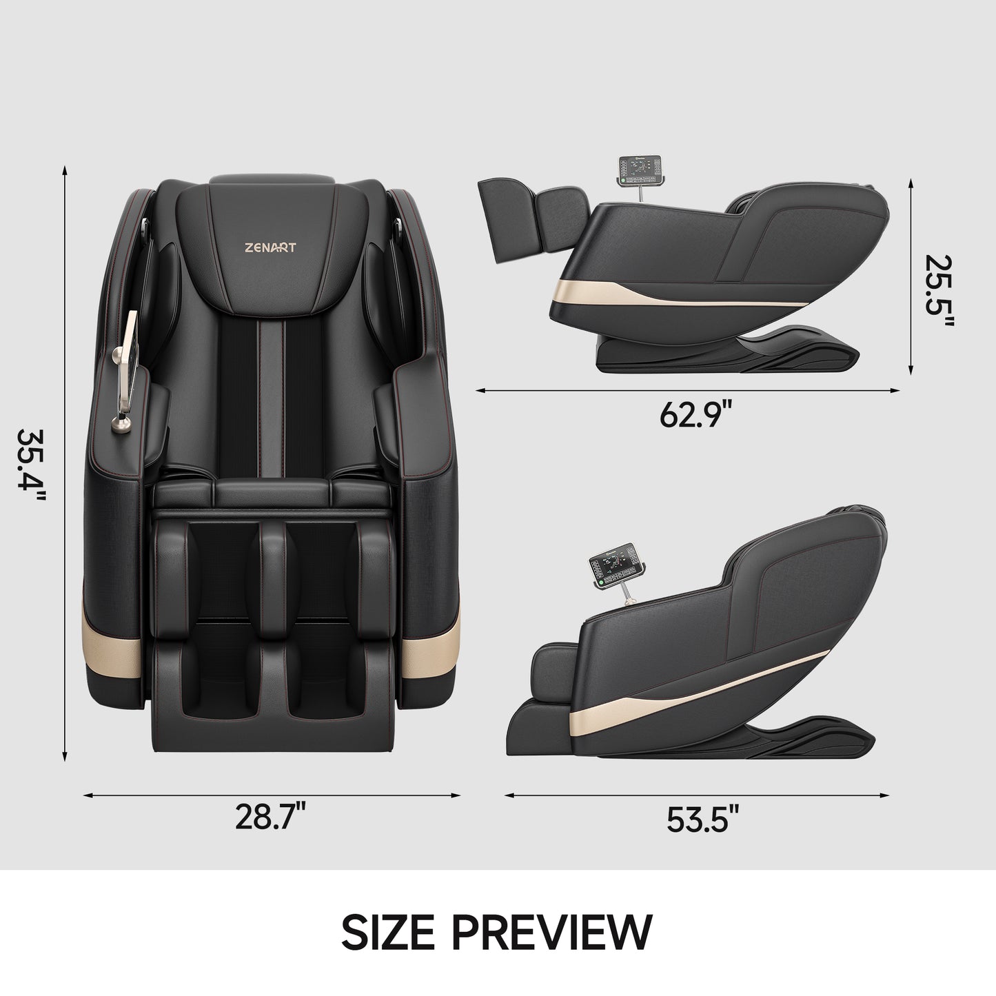 BS-08 ZENART Full Body Massage Chair Recliner with Zero Gravity, Heating, Bluetooth Speaker, Airbags, Foot Roller, for Home Office