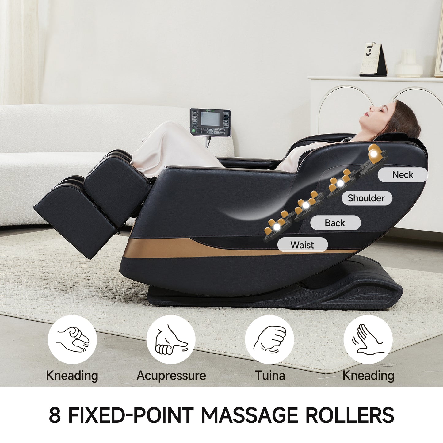 BS-08 ZENART Full Body Massage Chair Recliner with Zero Gravity, Heating, Bluetooth Speaker, Airbags, Foot Roller, for Home Office