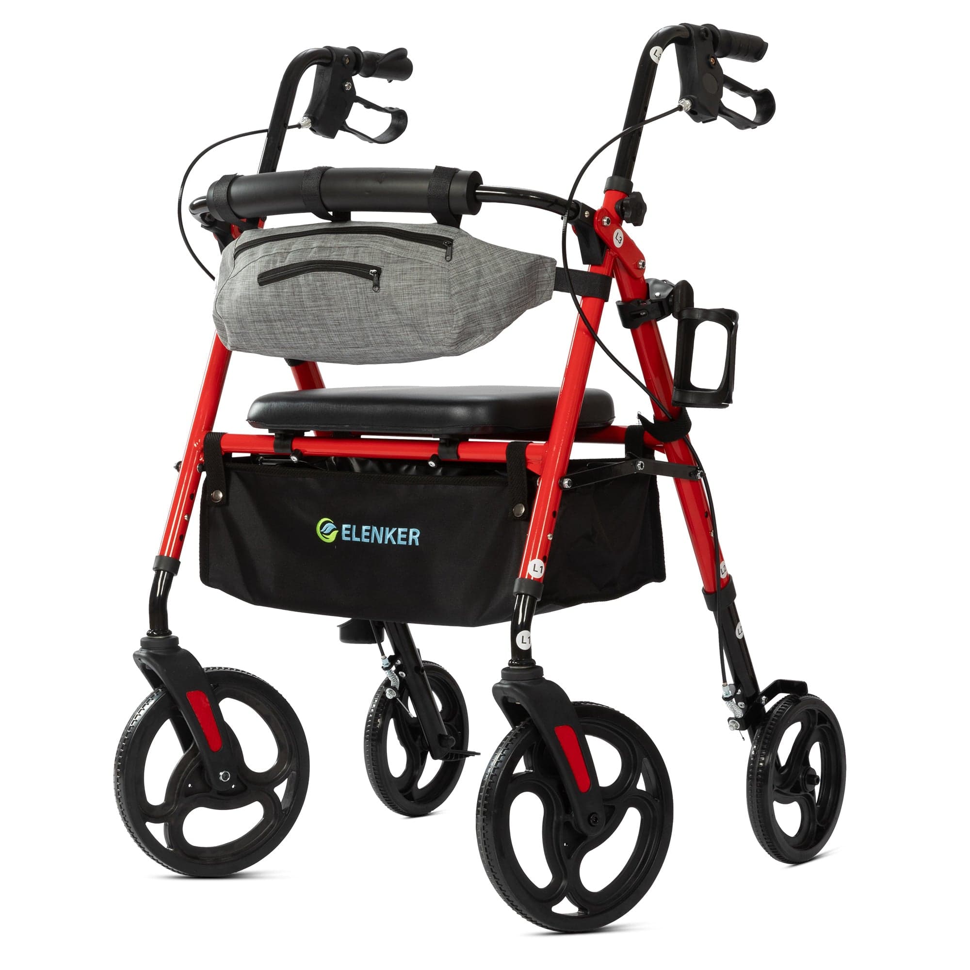 ELENKER® Rollator Walker with 10” Wheels, Adjustable Frame, Padded Seat ...