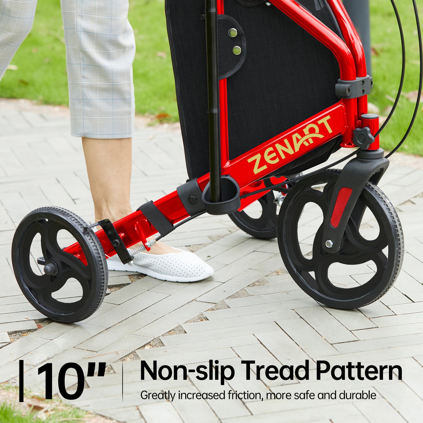 ZENART Foldable 3 Wheel Rollator Walker Lightweight for Seniors with 10" Wheel