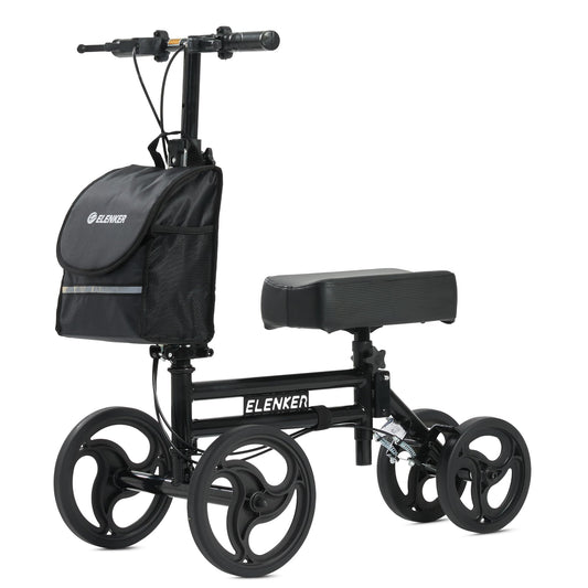 Elenker Knee Scooter with Basket Dual Braking System for Ankle and Foot Injured Bright Black