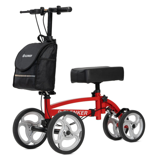 YF-9010A Steerable Knee Scooter, Foldable Knee Walker with Basket Dual Braking System Knee Scooters for or Angle and Injured Foot Broken Red