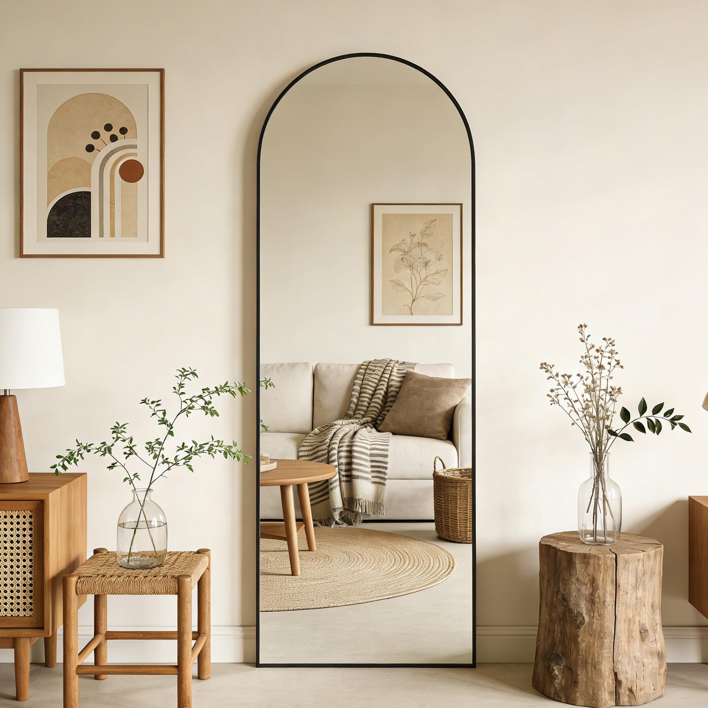 64"x21" Full Length Mirror, Arched Floor Mirror, Wall Mirror with Stand Aluminum Alloy Thin Frame, Standing Hanging or Leaning Wall, for Living Room, Bedroom, Cloakroom, Black