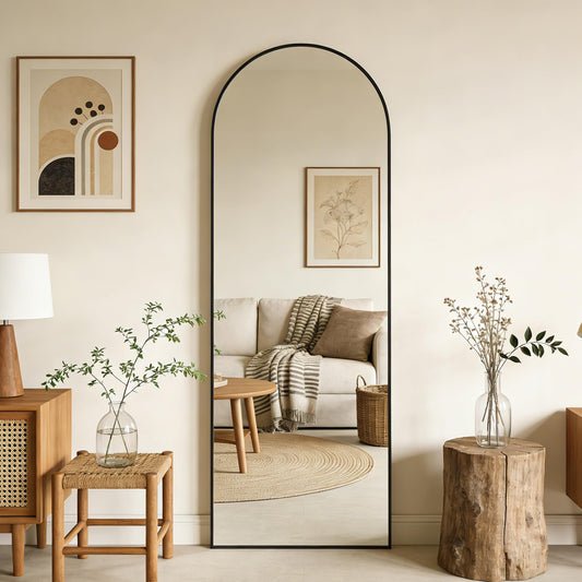 64"x21" Full Length Mirror, Arched Floor Mirror, Wall Mirror with Stand Aluminum Alloy Thin Frame, Standing Hanging or Leaning Wall, for Living Room, Bedroom, Cloakroom, Black