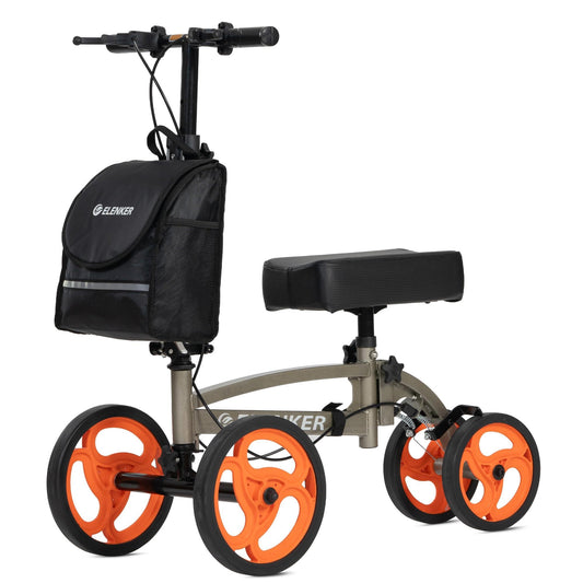 YF-9010A Steerable Knee Scooter, Foldable Knee Walker with Basket Dual Braking System Knee Scooters for or Angle and Injured Foot Broken Champagne