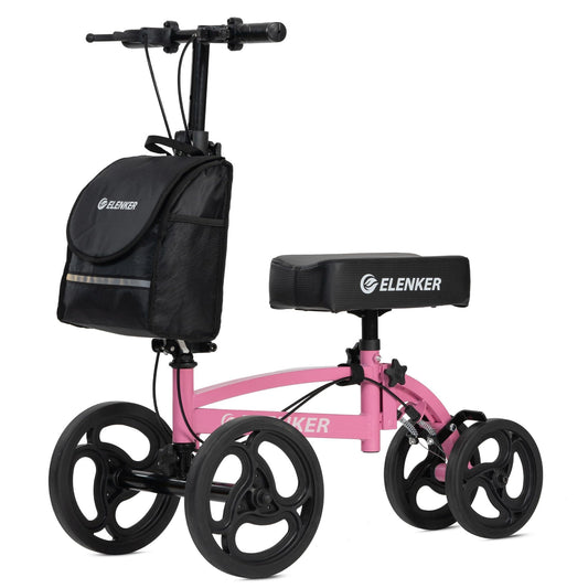 YF-9010A Steerable Knee Scooter, Foldable Knee Walker with Basket Dual Braking System Knee Scooters for or Angle and Injured Foot Broken Pink