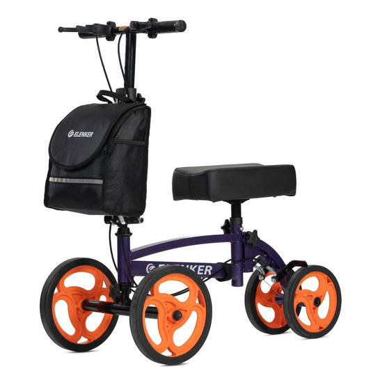 YF-9010A Steerable Knee Scooter, Foldable Knee Walker with Basket Dual Braking System, Knee Scooters for or Angle and Injured Foot Broken Purple