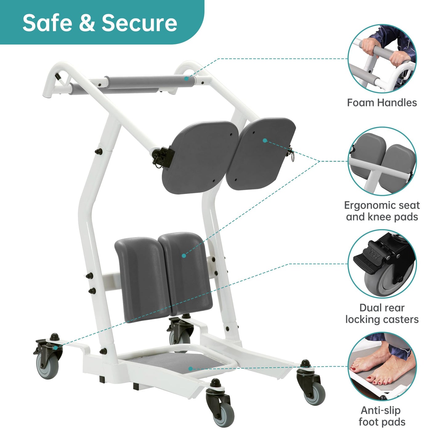 ELENKER Stand Assist Lift, Sit to Stand Assist Patient Transport Unit, Patient Lift Home Care Equipment Lift Assist