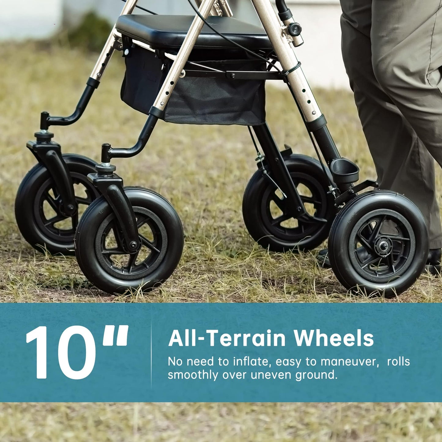 HFK-9236T4 All Terrain Dual-Brake Upright Walker 10" Wheels