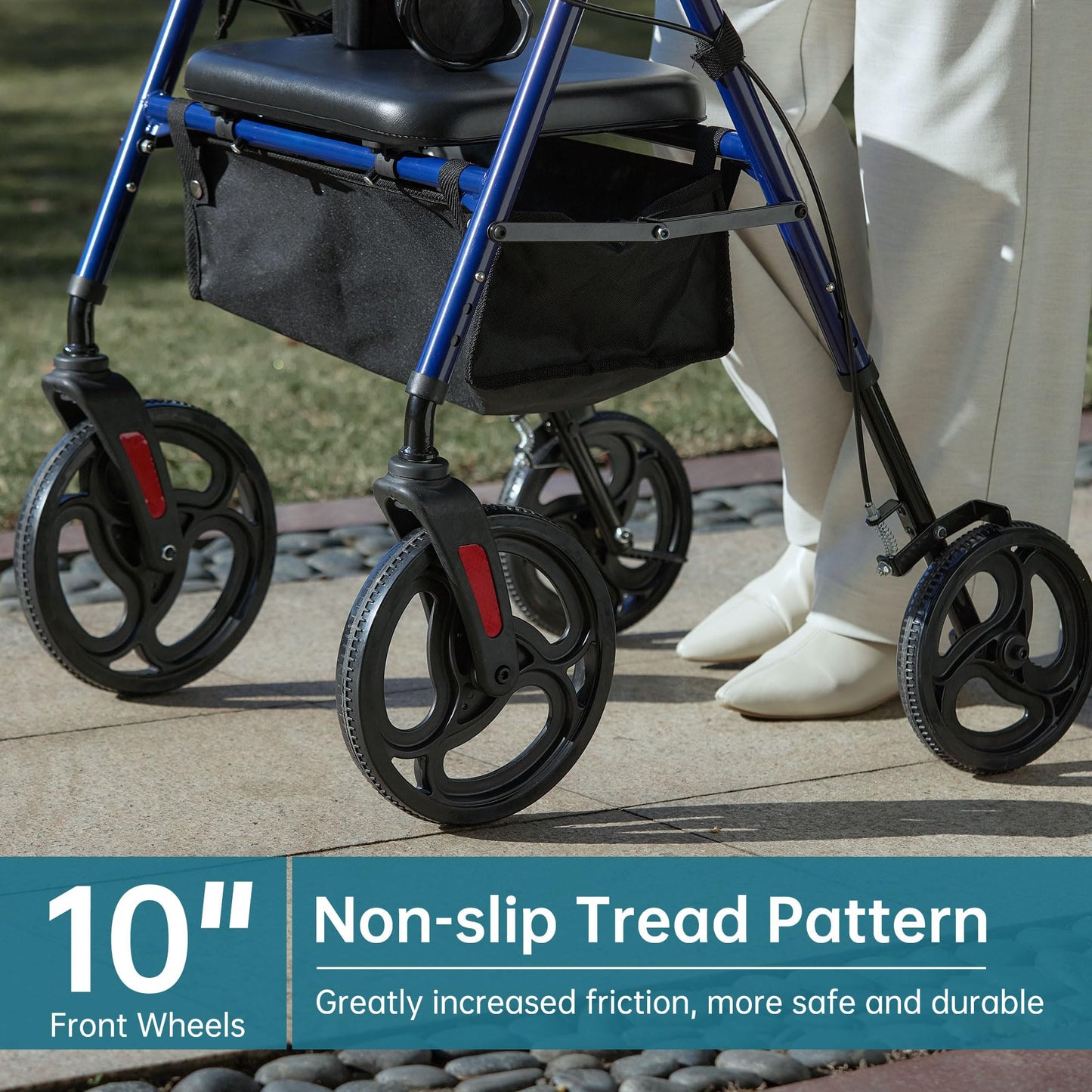 Elenker Mobility Rollator Walker with 10" Wheels, Adjustable Seat and Arms