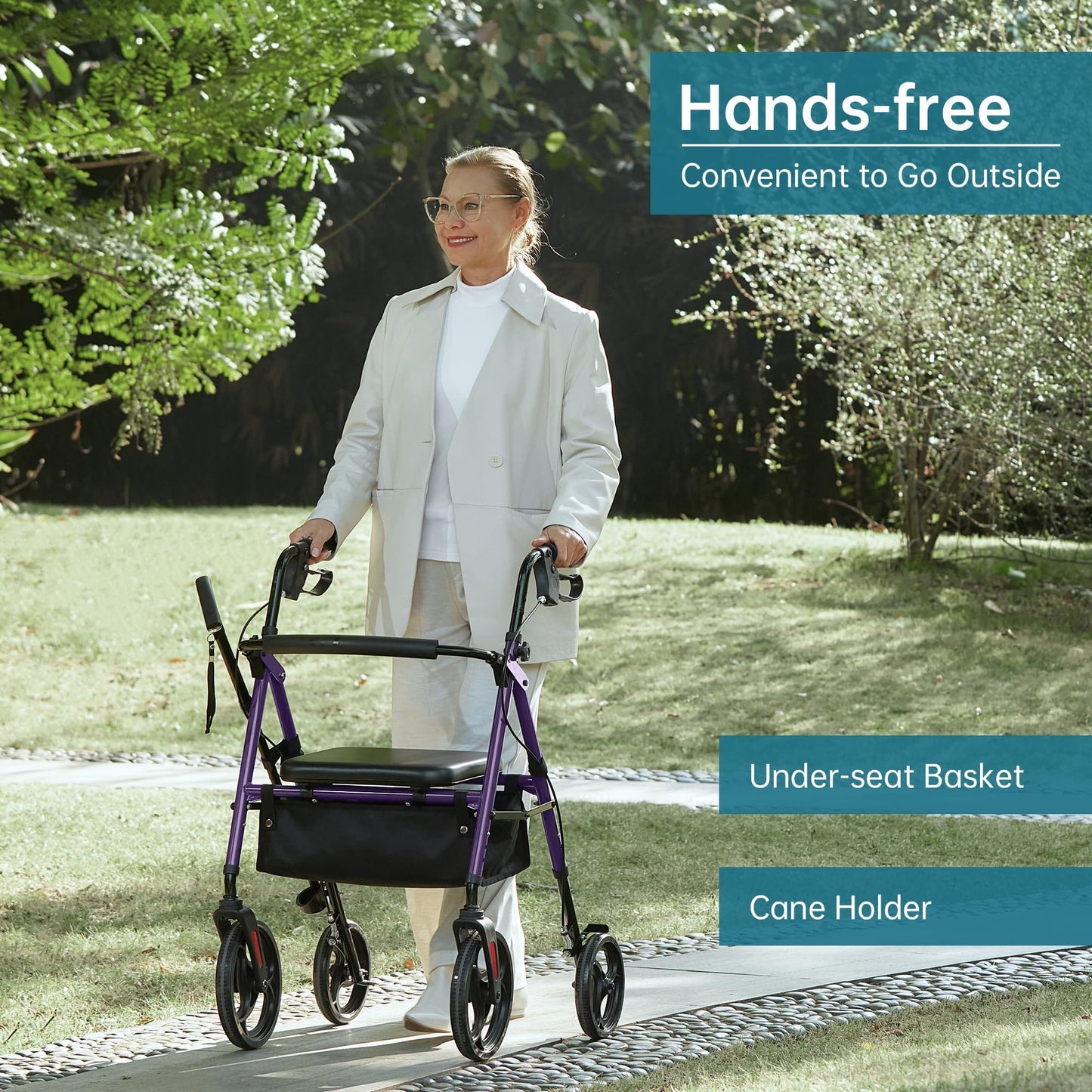 Elenker Mobility Rollator Walker with 10" Wheels, Adjustable Seat and Arms