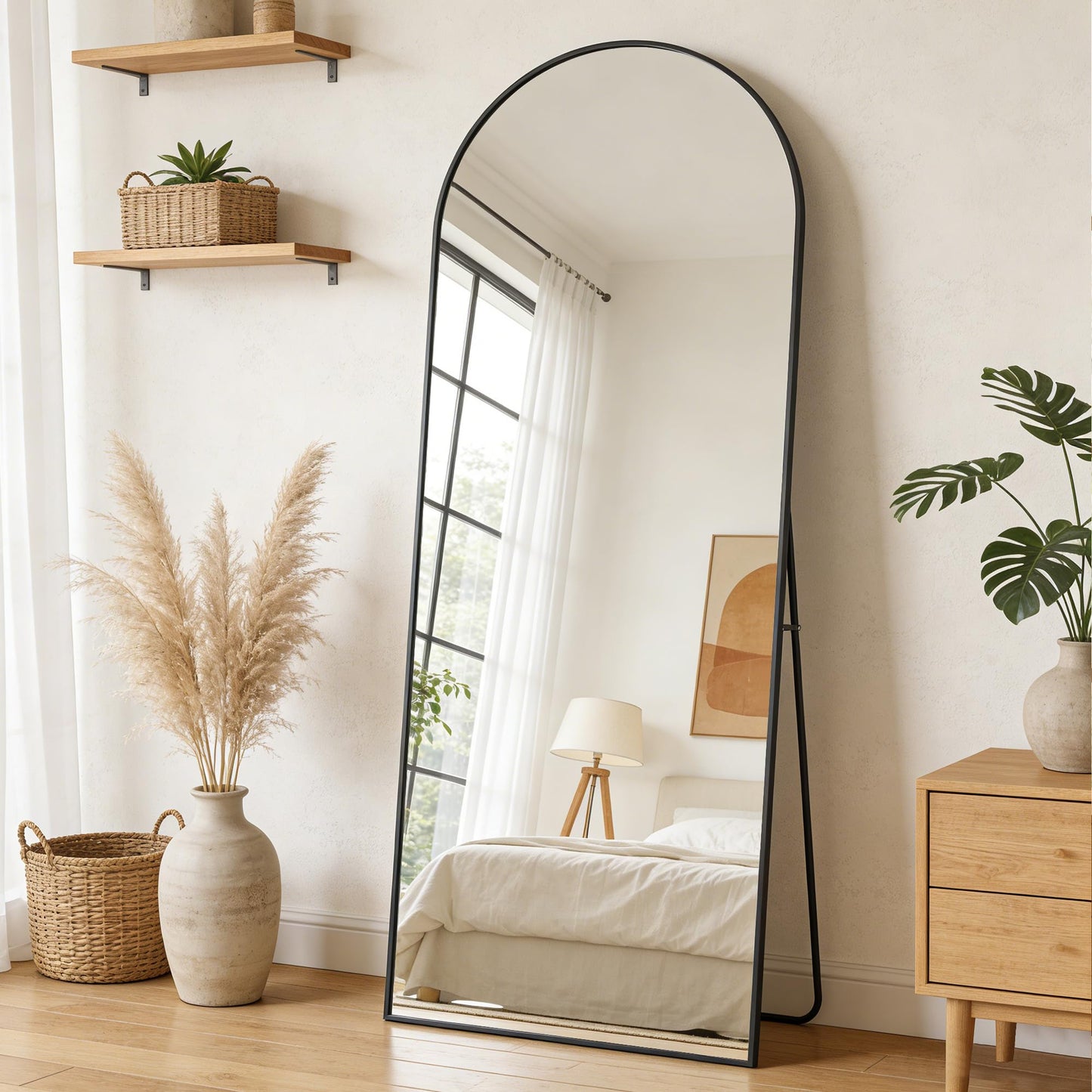 64"x21" Full Length Mirror, Arched Floor Mirror, Wall Mirror with Stand Aluminum Alloy Thin Frame, Standing Hanging or Leaning Wall, for Living Room, Bedroom, Cloakroom, Black