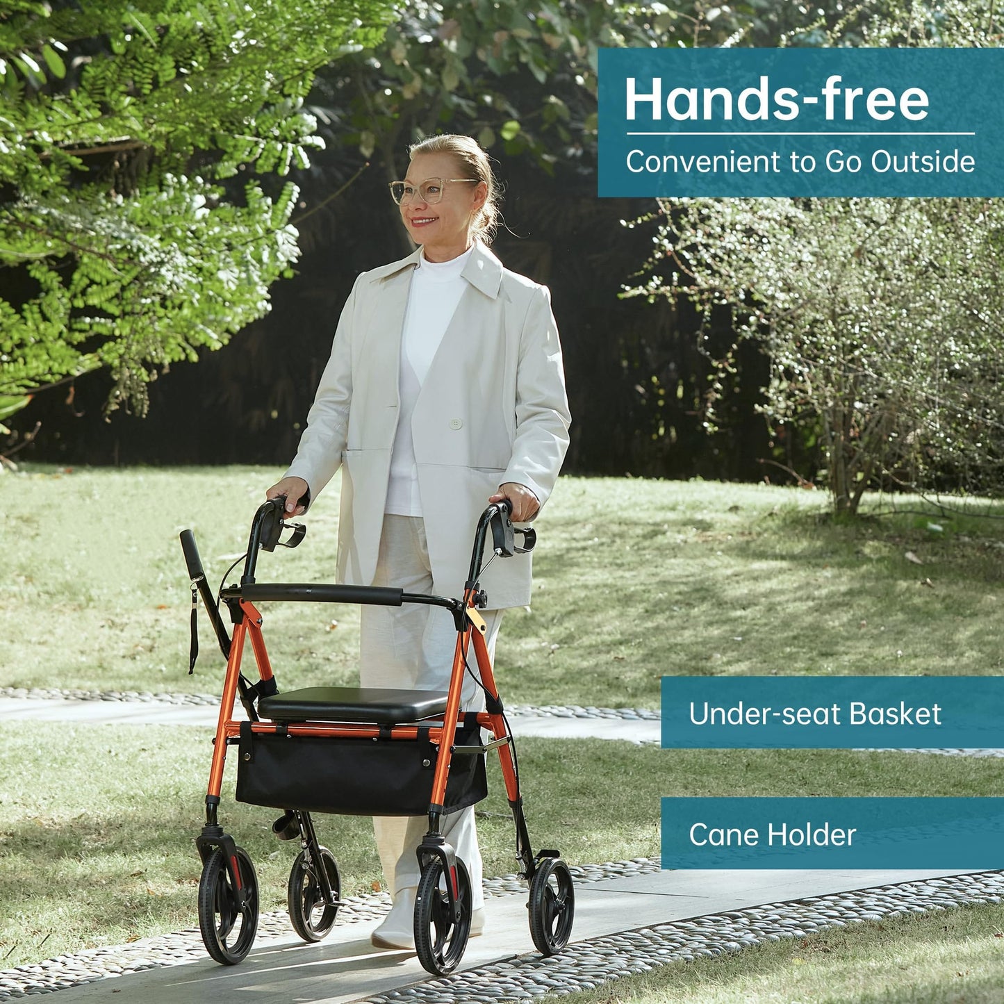 Elenker Mobility Rollator Walker with 10" Wheels, Adjustable Seat and Arms