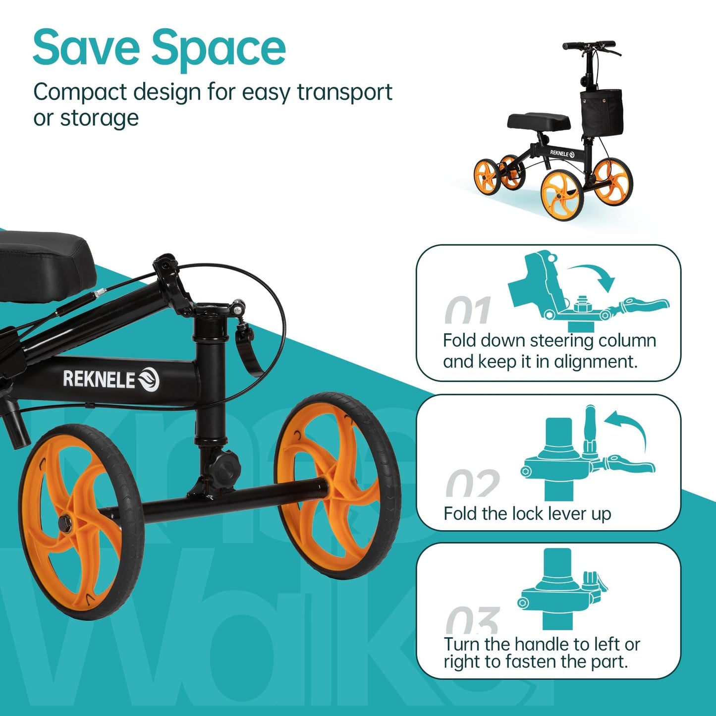 Elenker Steerable Knee Scooter with 10" Front Wheels, Foldable Knee Walker for Foot Injuries Crutches Alternative