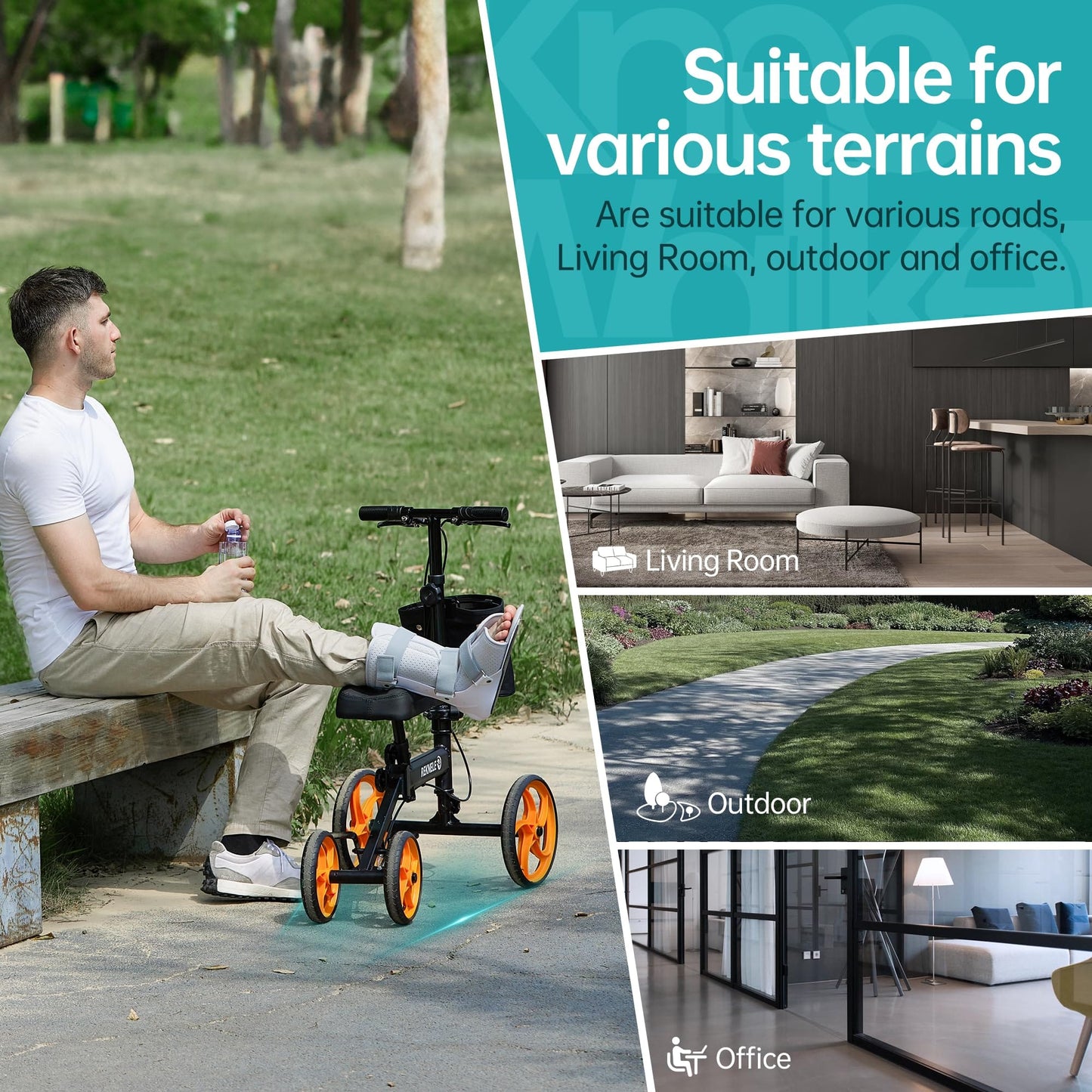 Elenker Steerable Knee Scooter with 10" Front Wheels, Foldable Knee Walker for Foot Injuries Crutches Alternative