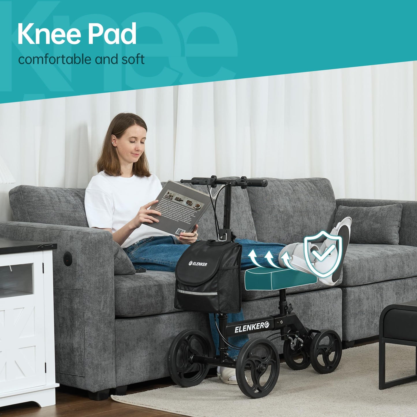 ELENKER Folding Knee Scooter, Deluxe 10" Front Wheels Medical Knee Walker for Foot Injuries Surgery Crutches Alternative