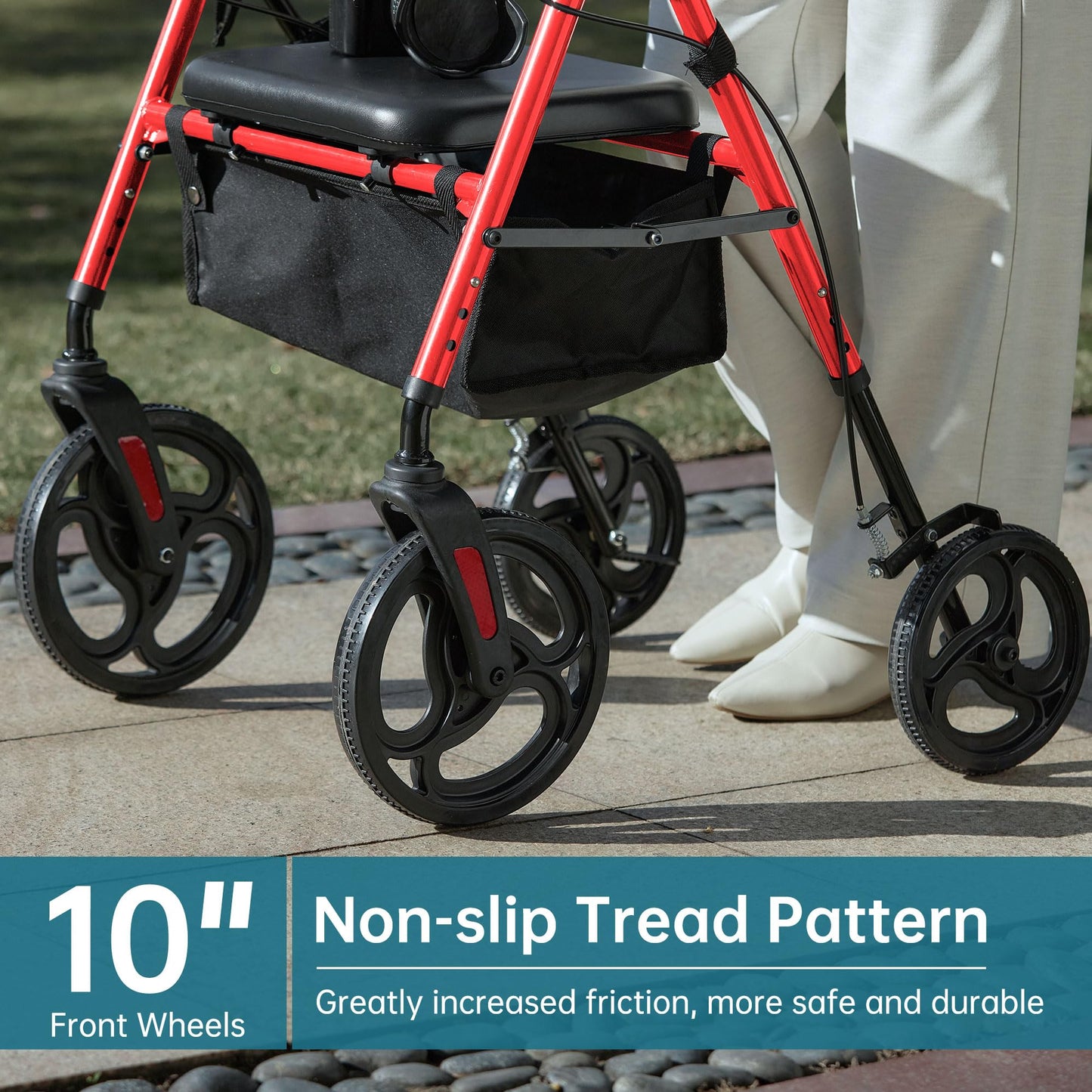 Elenker Mobility Rollator Walker with 10" Wheels, Adjustable Seat and Arms