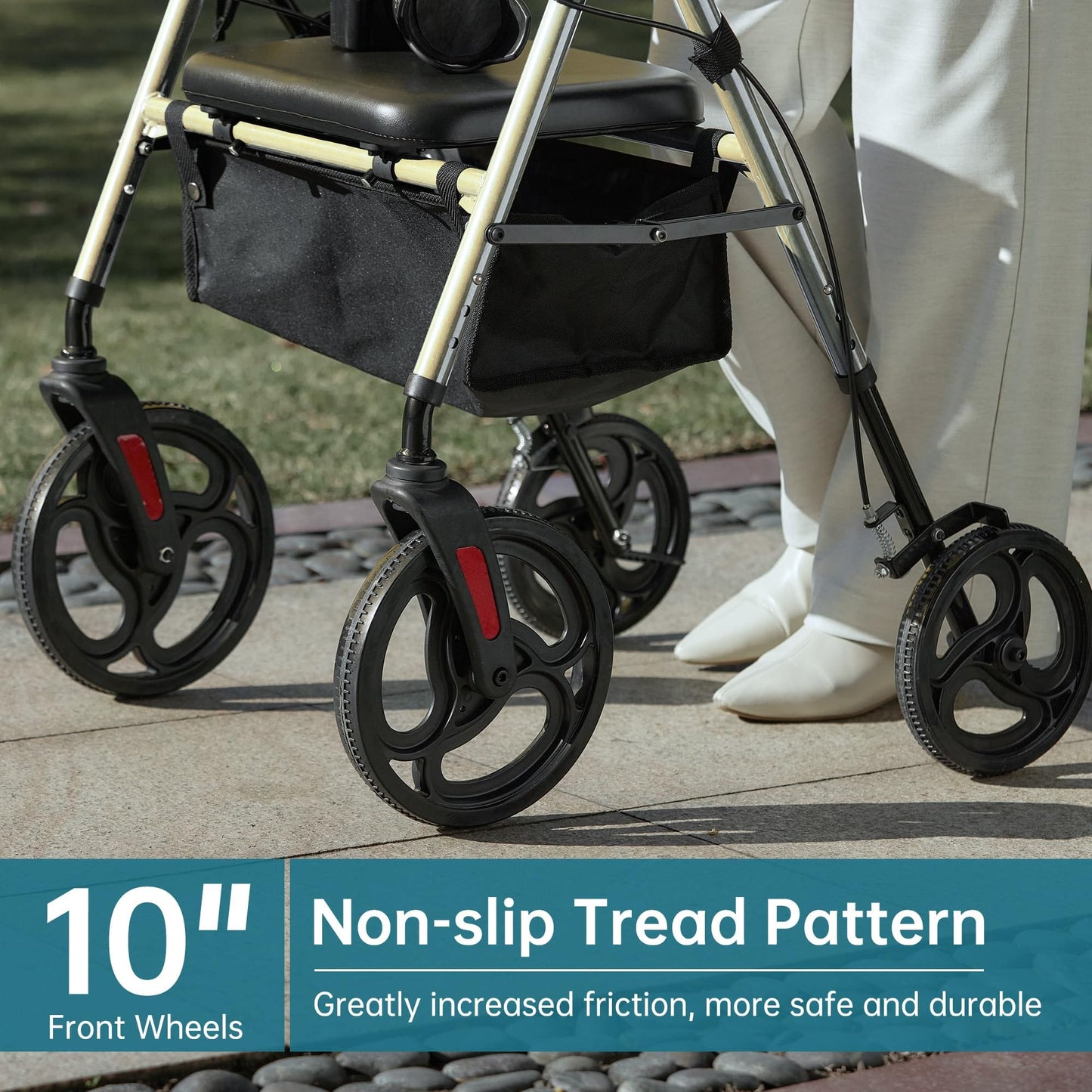 Elenker Mobility Rollator Walker with 10" Wheels, Adjustable Seat and Arms