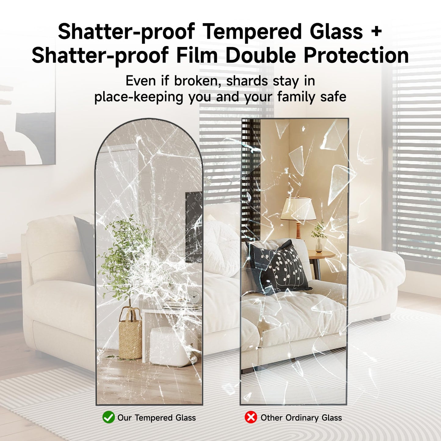 64"x21" Full Length Mirror, Arched Floor Mirror, Wall Mirror with Stand Aluminum Alloy Thin Frame, Standing Hanging or Leaning Wall, for Living Room, Bedroom, Cloakroom, Black
