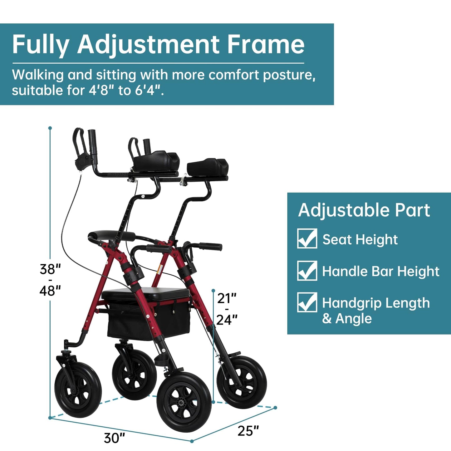 HFK-9236T4 All Terrain Dual-Brake Upright Walker 10" Wheels