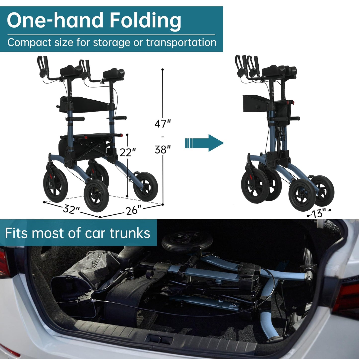 HFK-9240-2 All Terrain Dual-Brake Upright Walker 12" wheels