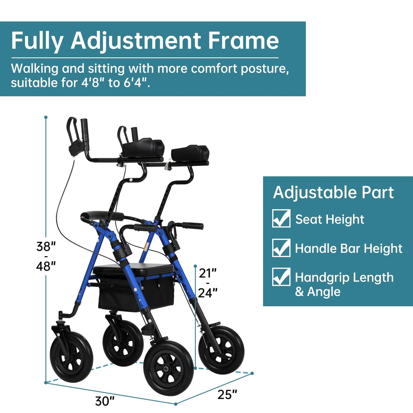 HFK-9236T4 All Terrain Dual-Brake Upright Walker 10" Wheels
