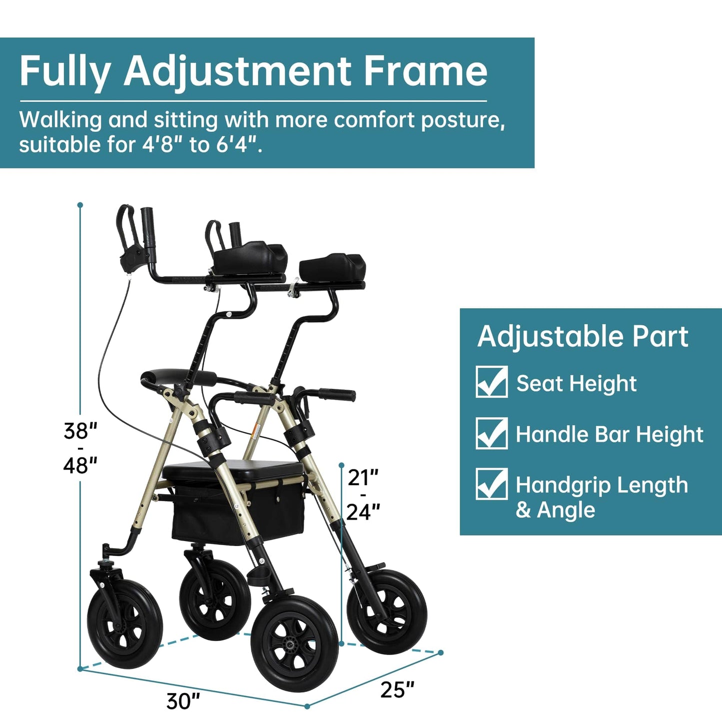 HFK-9236T4 All Terrain Dual-Brake Upright Walker 10" Wheels