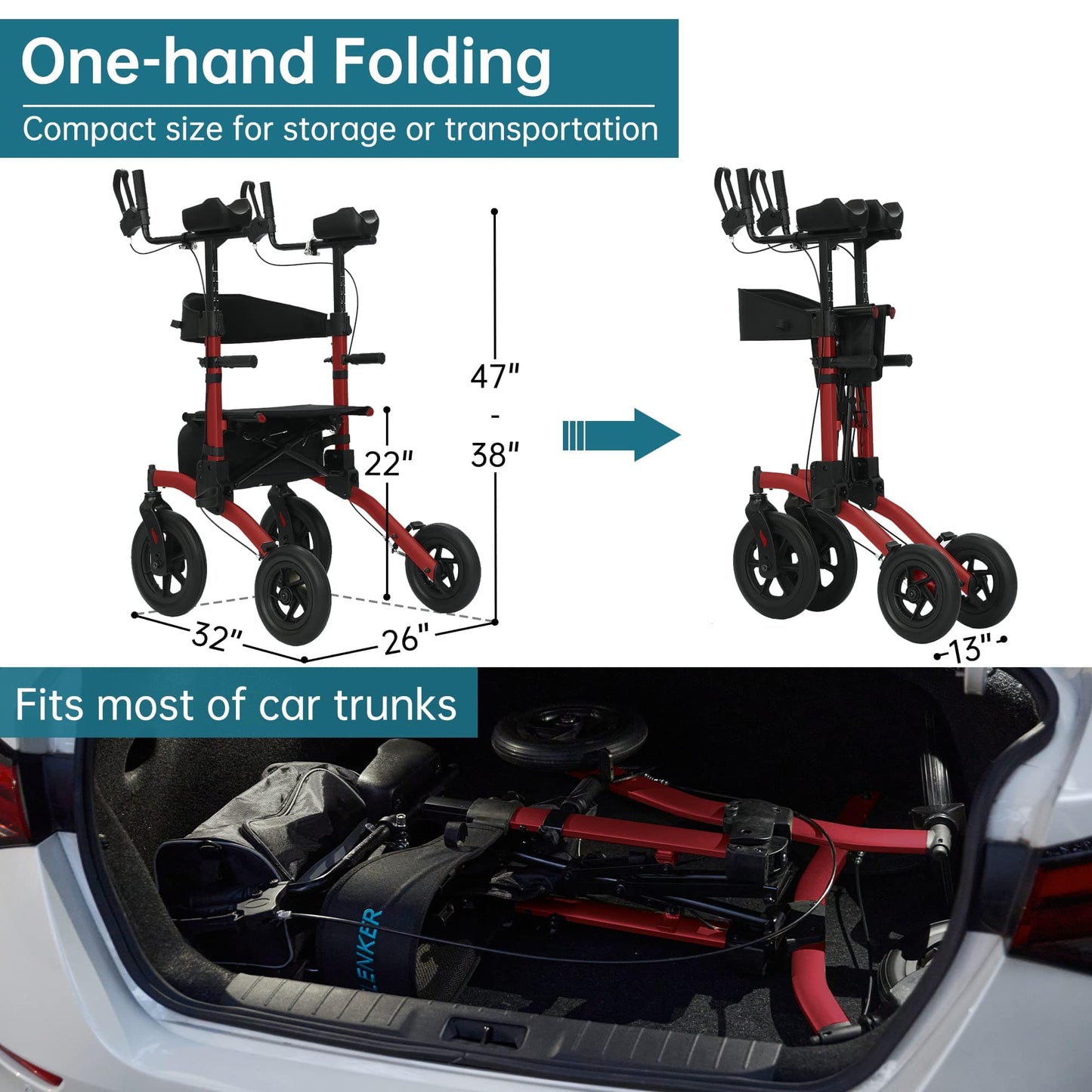 HFK-9240-2 All Terrain Dual-Brake Upright Walker 12" wheels