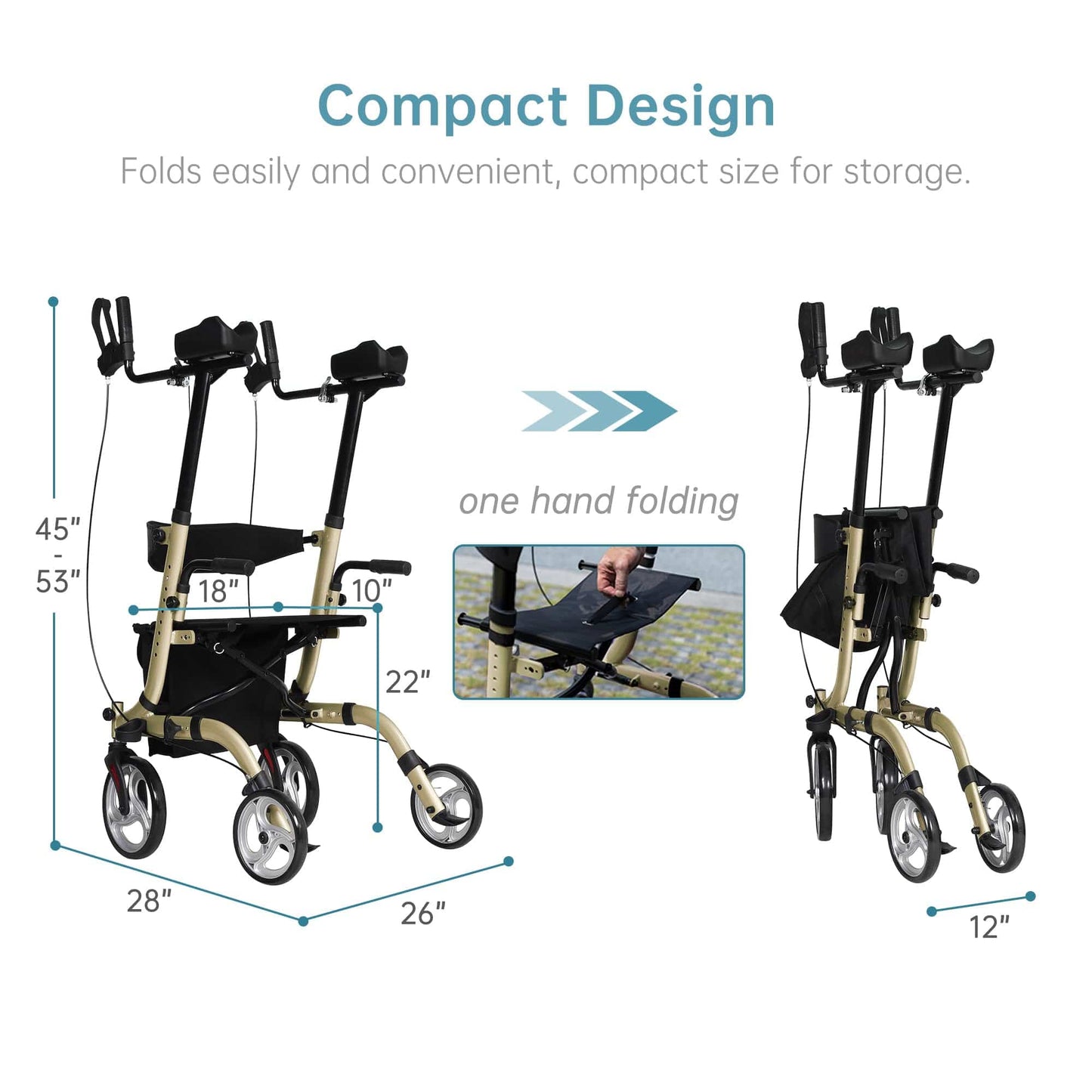 HFK-9210KDB-3 Dual-Brake Lightweight Upright Walker 10" Wheels