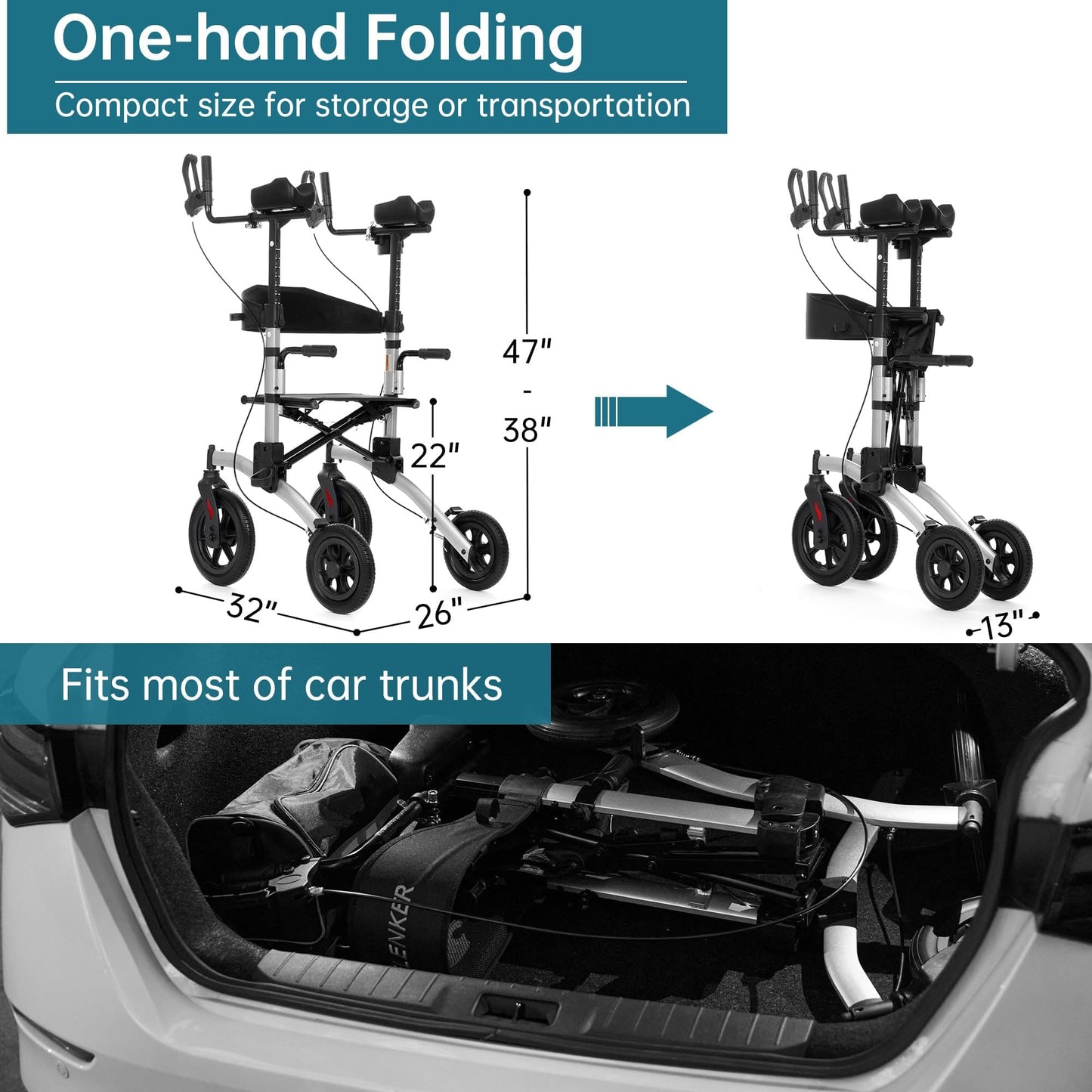 HFK-9240-2 All Terrain Dual-Brake Upright Walker 12" wheels