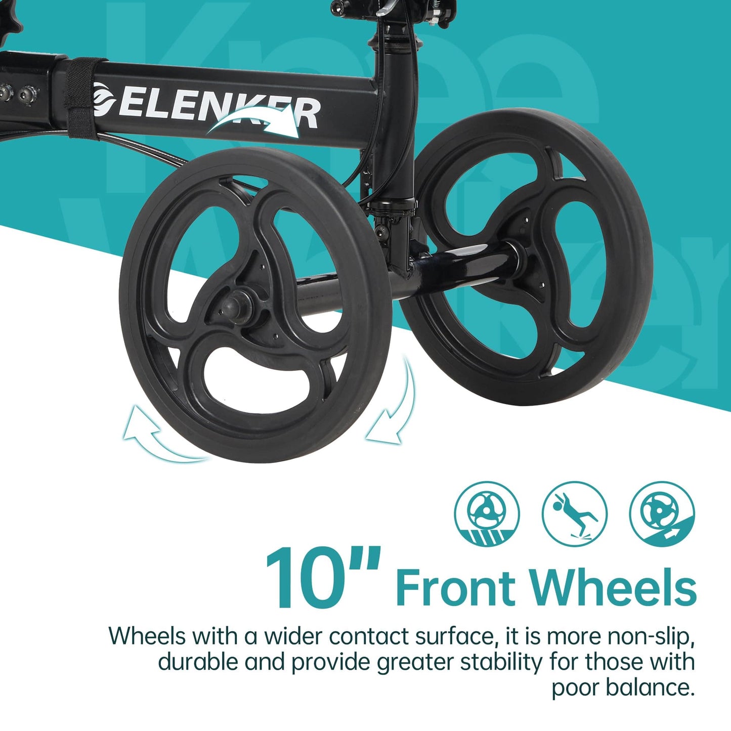 ELENKER Folding Knee Scooter, Deluxe 10" Front Wheels Medical Knee Walker for Foot Injuries Surgery Crutches Alternative